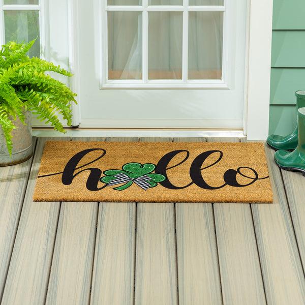 plow & hearth Hello Shamrock Large Coir Mat 36"x24"