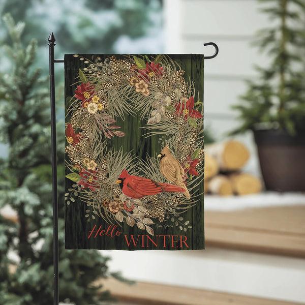 plow & hearth Hello Winter Moire Garden Flag