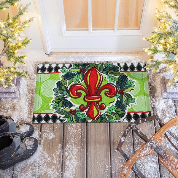 Plow & Hearth Holiday Fleur De Lis Embossed Mat