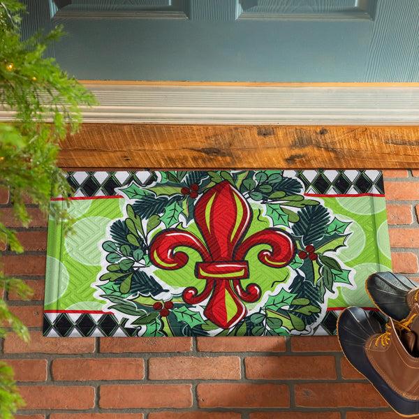Plow & Hearth Holiday Fleur De Lis Embossed Mat