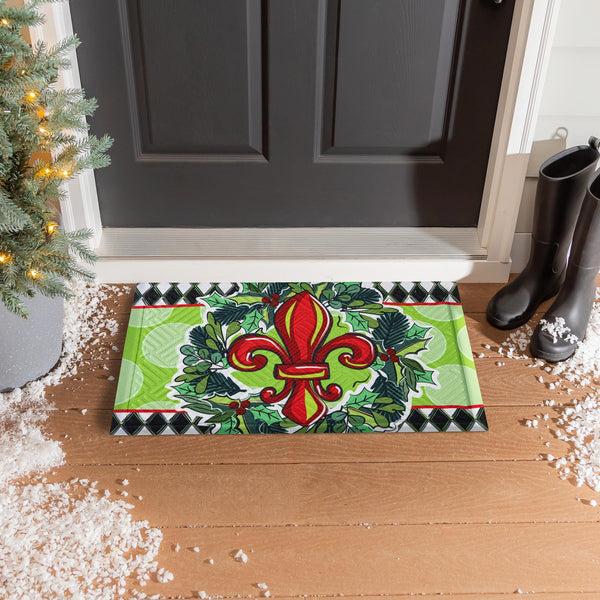 plow & hearth Holiday Fleur De Lis Embossed Mat