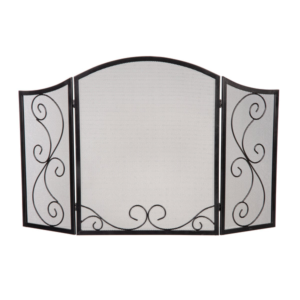 Plow & Hearth Iris Scroll Tri-Fold Fireplace Screen