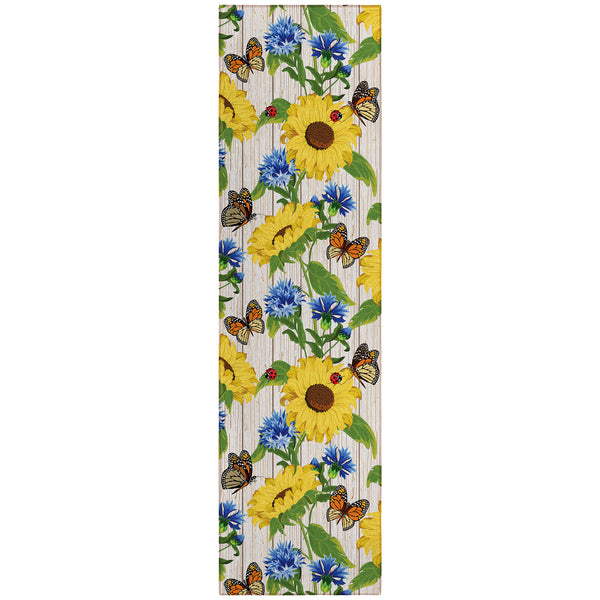 Plow & Hearth Kendall Sunflowers Polyester Area Rug