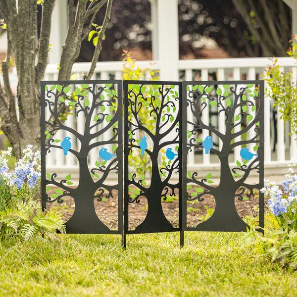 plow & hearth Laser-Cut Metal Bluebird Garden Screen