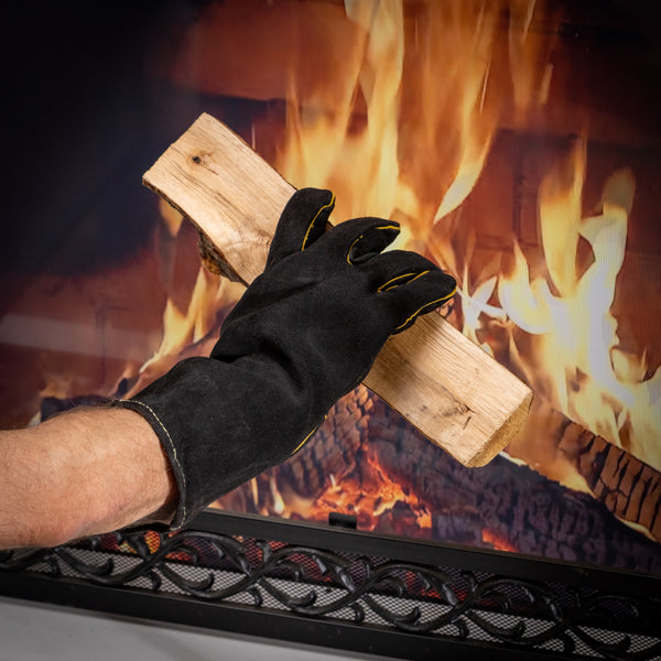 Plow & Hearth Leather Fireplace Gloves 16" Black