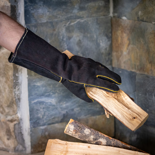 plow & hearth Leather Fireplace Gloves 16" Black