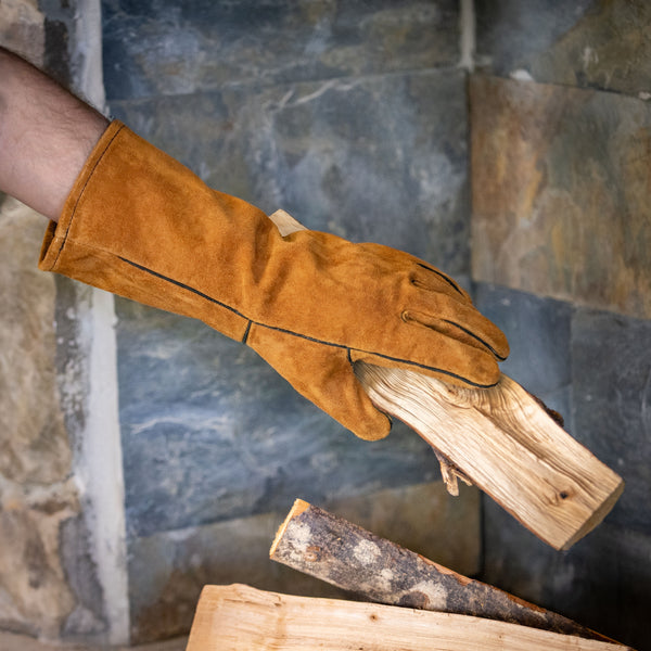 Plow & Hearth Leather Fireplace Gloves 16" Tan