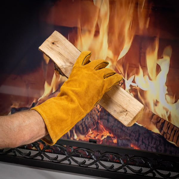 plow & hearth Leather Fireplace Gloves 16" Tan