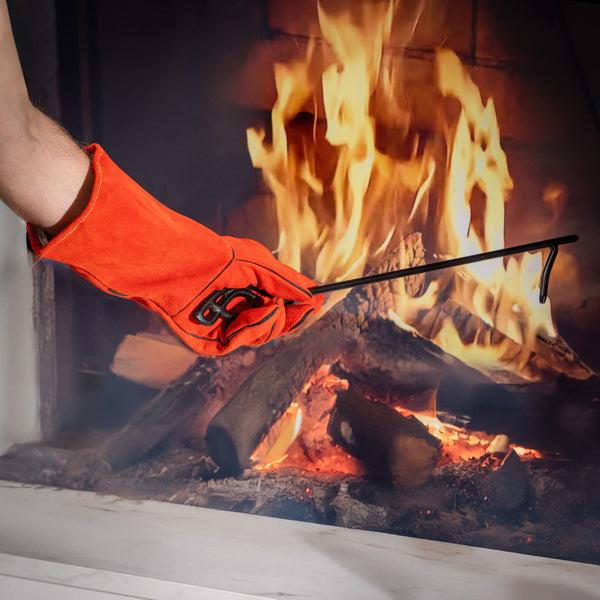 Plow & Hearth Leather Fireplace Gloves Red