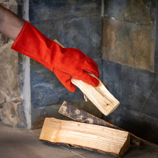 Plow & Hearth Leather Fireplace Gloves Red