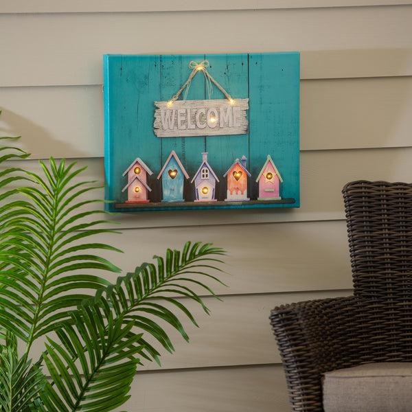 plow & hearth LED Outdoor Canvas Welcome Birdhouses