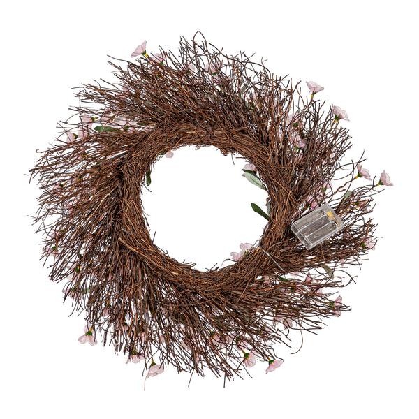 Plow & Hearth Lighted Faux Cherry Blossom Wreath
