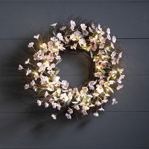 plow & hearth Lighted Faux Cherry Blossom Wreath