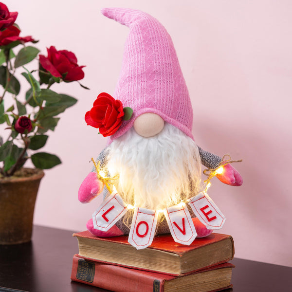plow & hearth Lighted Valentine Gnome Table Décor