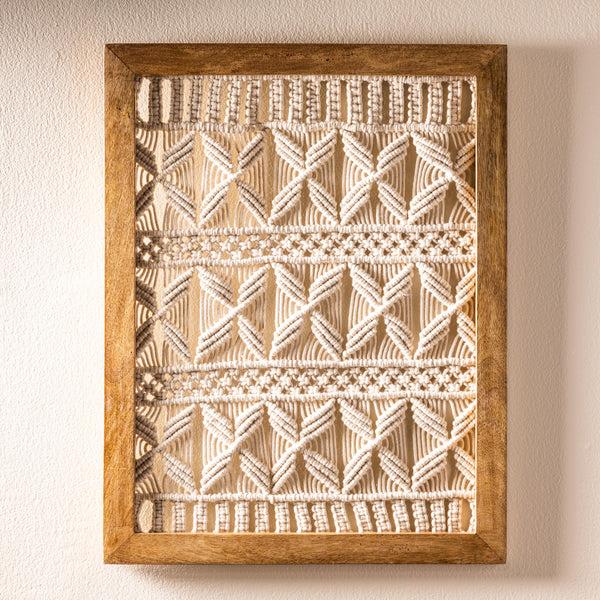 plow & hearth Macrame Wood Framed Wall Hanging