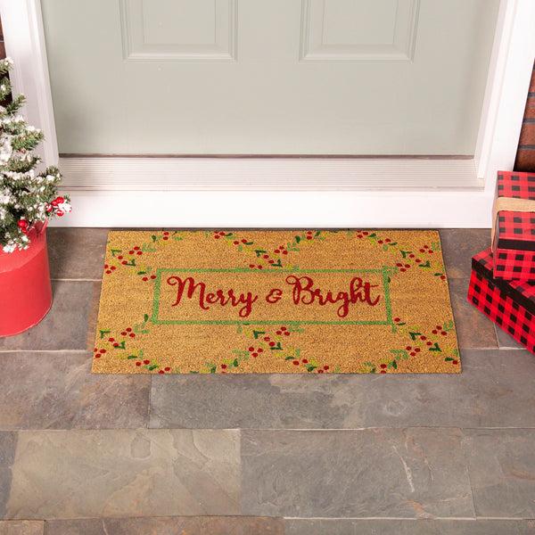 Plow & Hearth Merry & Bright Floral Pattern Coir Mat