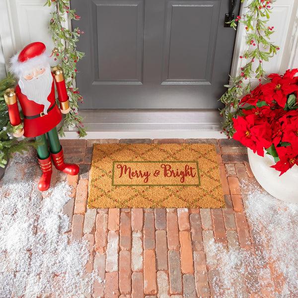 Plow & Hearth Merry & Bright Floral Pattern Coir Mat