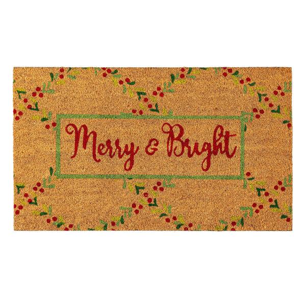 plow & hearth Merry & Bright Floral Pattern Coir Mat