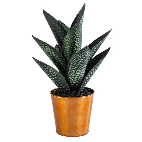 Plow & Hearth Metal Aloe Plant With Copper Pot 17"H