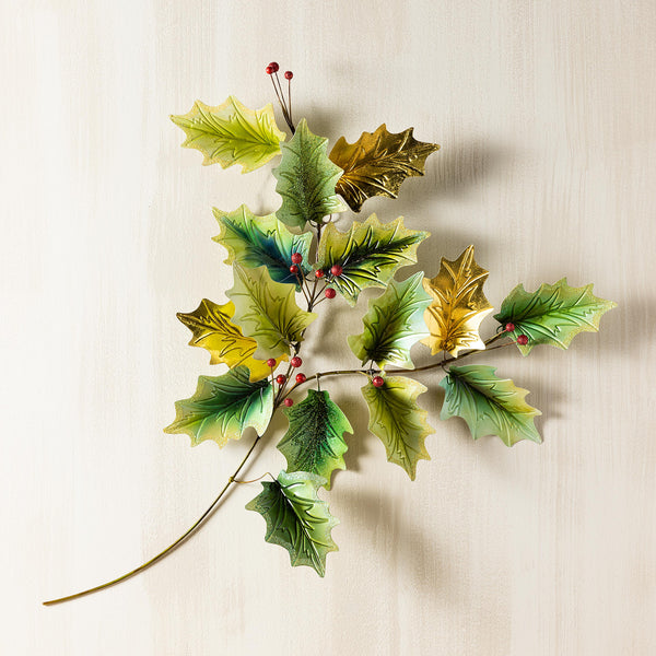 plow & hearth Metal and Capiz Holly Leaf Wall Decor