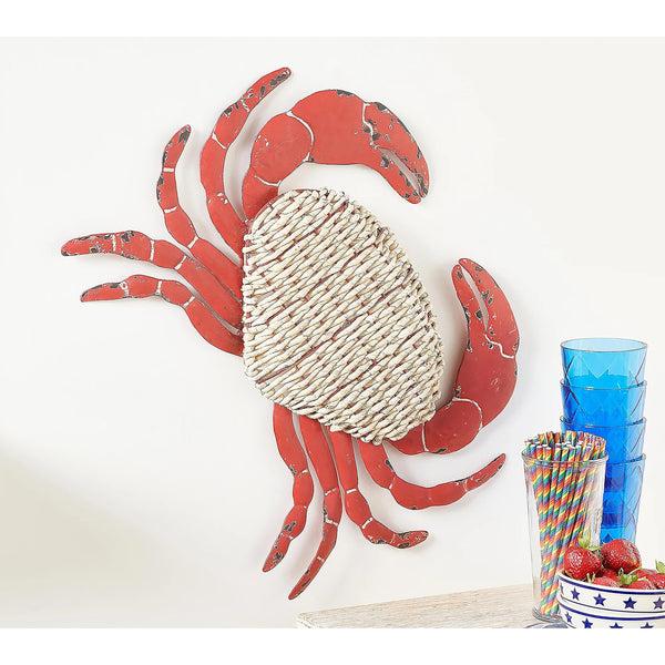 plow & hearth Metal and Rattan Crab Wall Décor