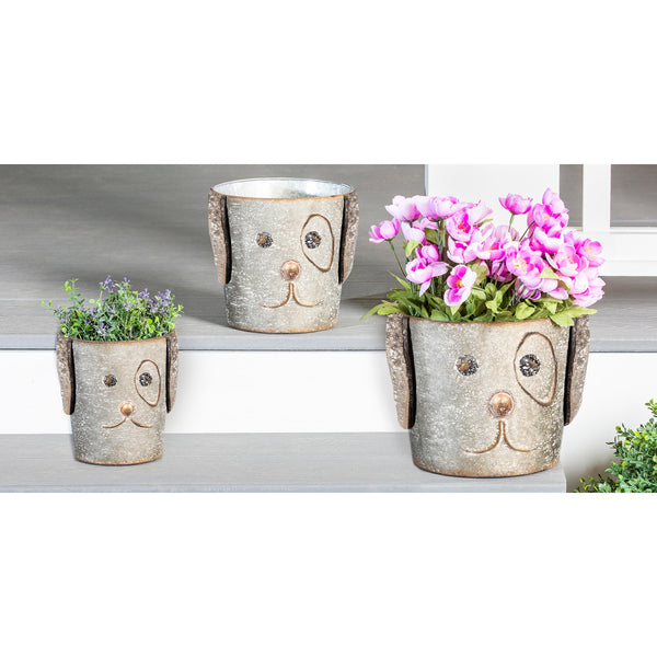 plow & hearth Metal Dog Bucket Planters Set of 3
