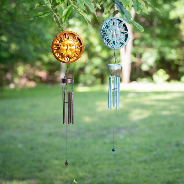 Plow & Hearth Metal Embossed Sun Wind Chime Set Of 2