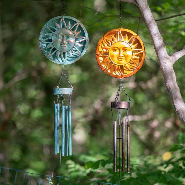 plow & hearth Metal Embossed Sun Wind Chime Set of 2