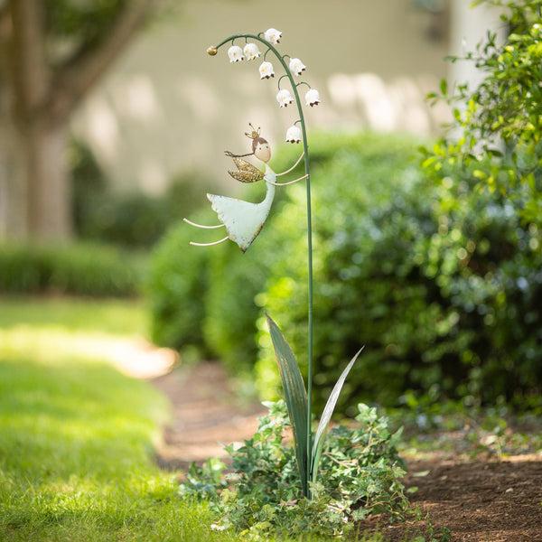 plow & hearth Metal Fairy with Flower Stake