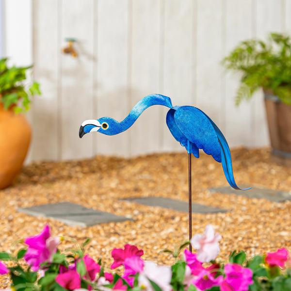 plow & hearth Metal Flamingo Balancer Stake Blue