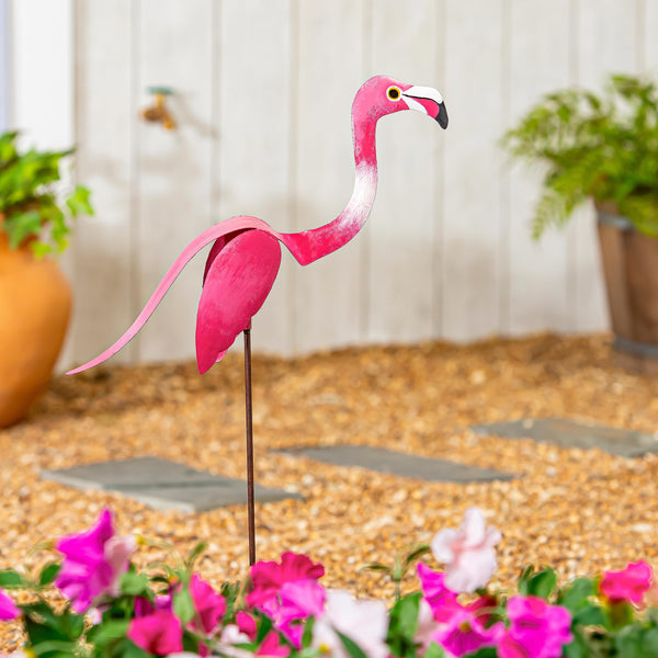 plow & hearth Metal Flamingo Balancer Stake Pink