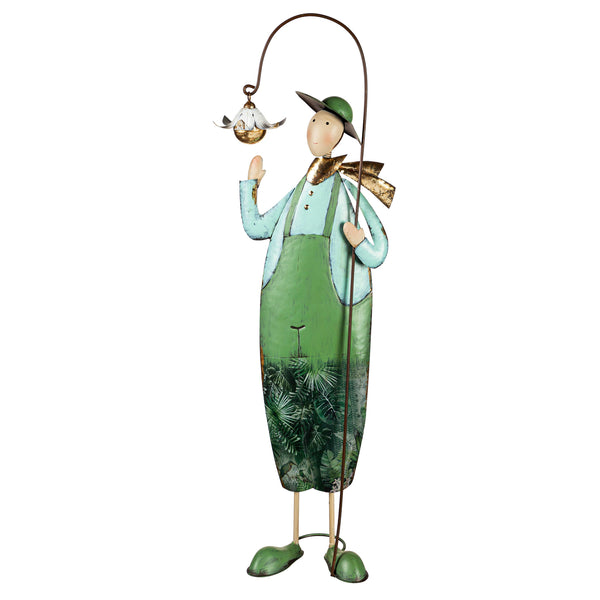 Plow & Hearth Metal Flower Farmer Statue