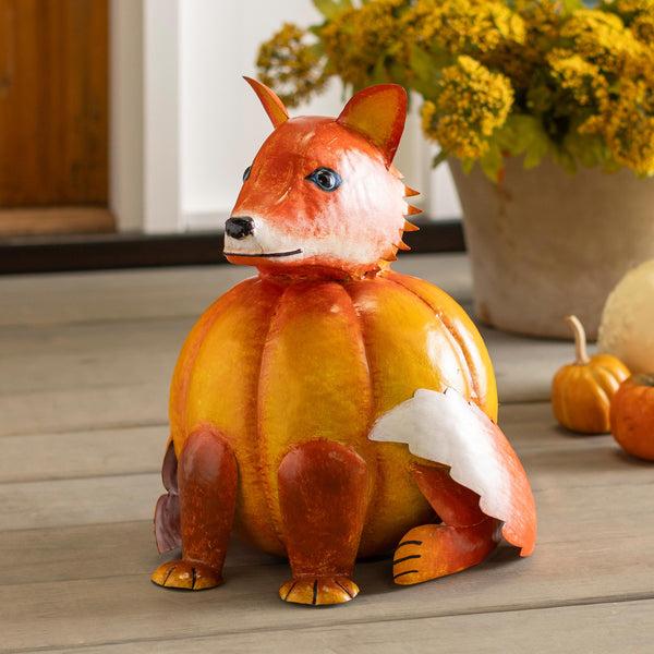 plow & hearth Metal Fox in Pumpkin Costume Statue
