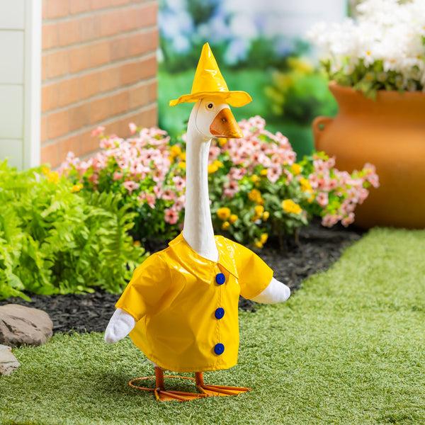 Plow & Hearth Metal Goose Statuary With Rain Coat