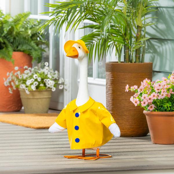 plow & hearth Metal Goose Statuary with Rain Coat