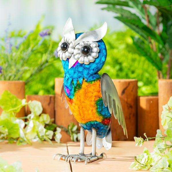 plow & hearth Metal Gradient Owl Garden Statue 15"H