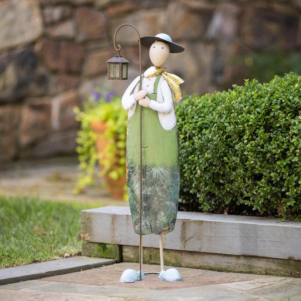 plow & hearth Metal Lantern Farmer Statue