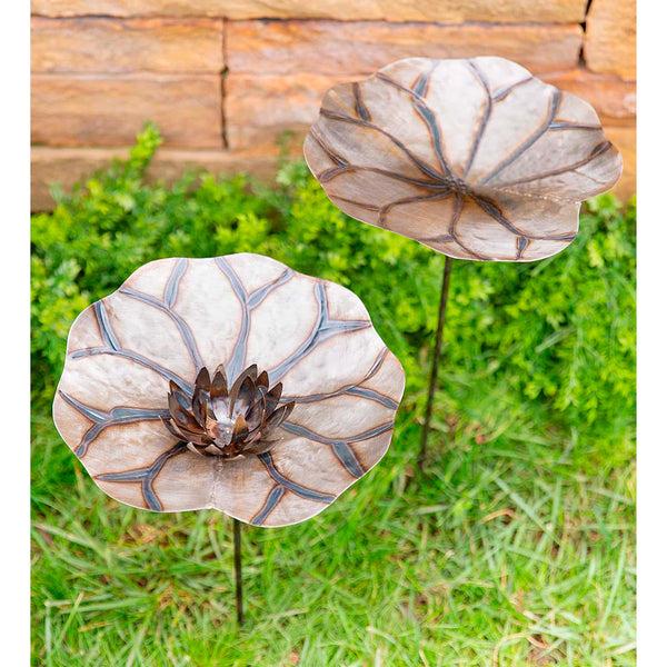 plow & hearth Metal Lily Pad Garden Stakes Set of 2