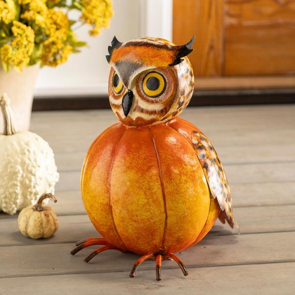 plow & hearth Metal Owl Pumpkin Garden Statue