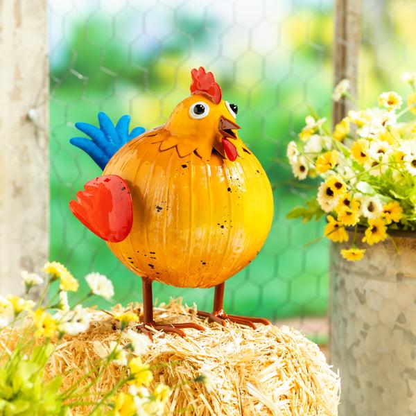 plow & hearth Metal Portly Chicken Garden Statue 9"H