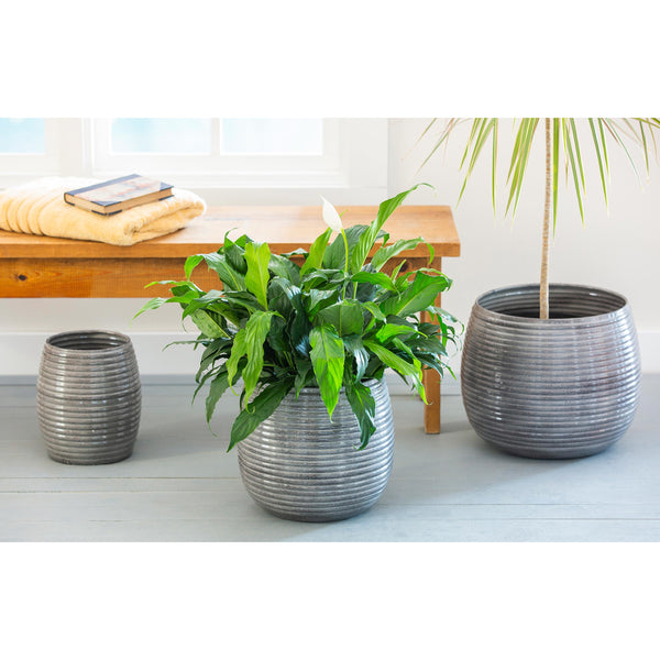 Plow & Hearth Metal Ribbed Planters Set Of 3