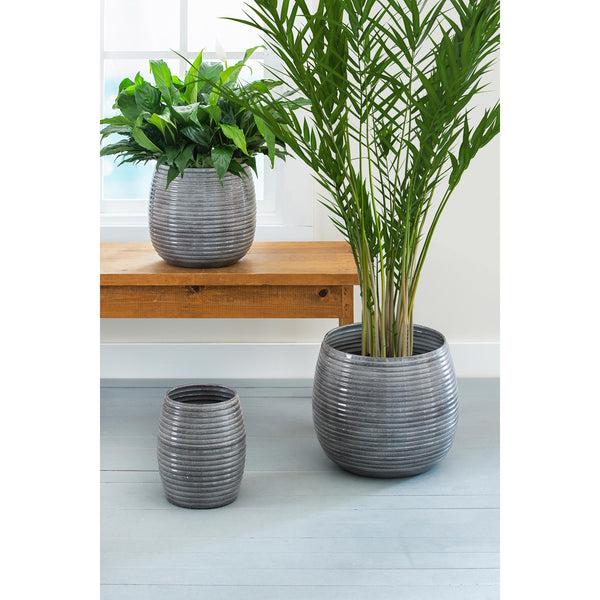 plow & hearth Metal Ribbed Planters Set of 3