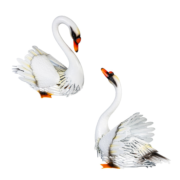 Plow & Hearth Metal Swan Pair Statues Set Of 2 14"H