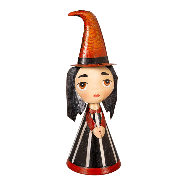plow & hearth Metal Witch Statue with Orange Hat