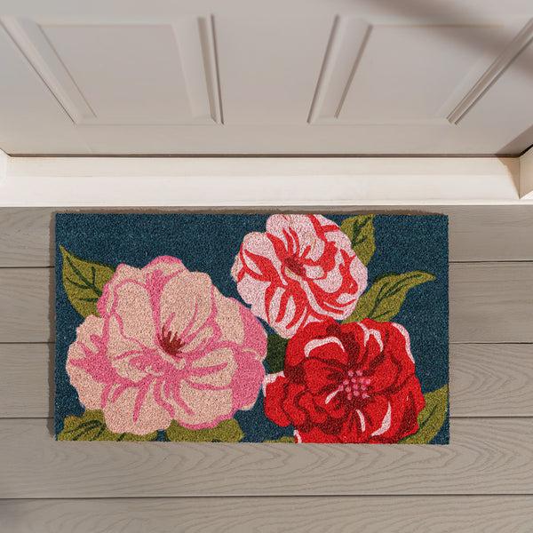 Plow & Hearth Multicolor Camellias Coir Mat