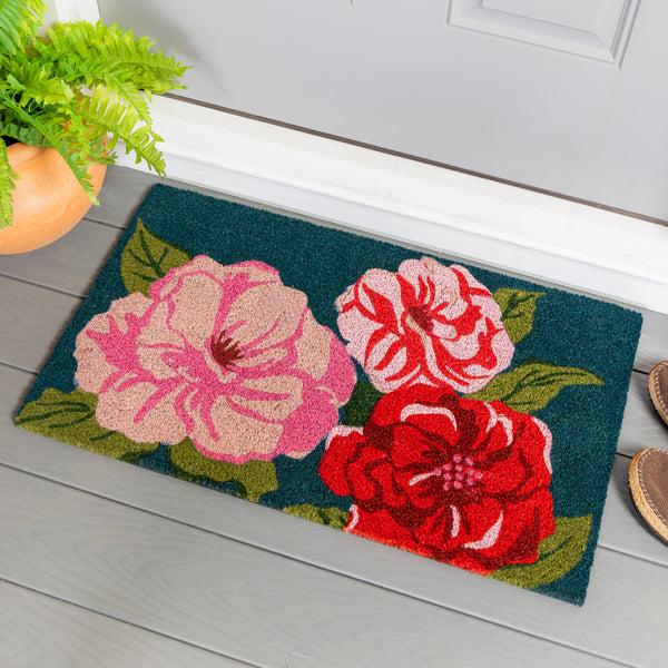 plow & hearth Multicolor Camellias Coir Mat