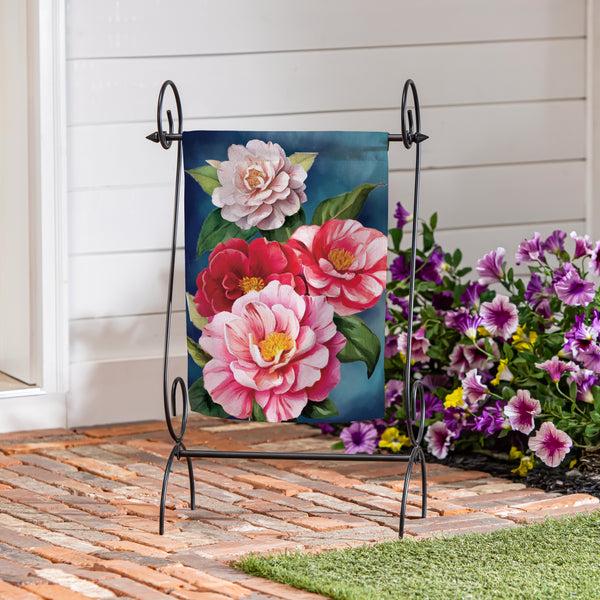 Plow & Hearth Multicolor Camellias Suede Garden Flag