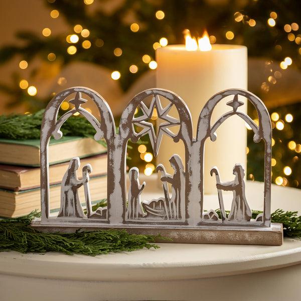 plow & hearth Nativity Table Decor Wood Scene 12"