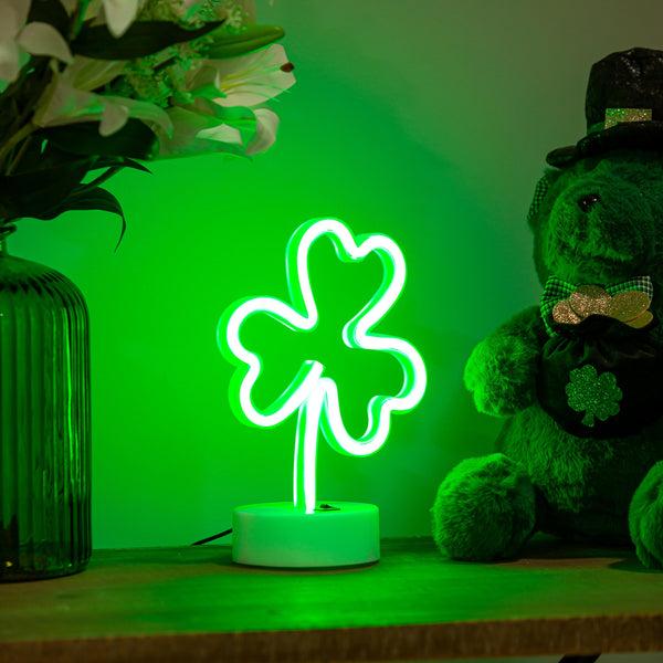 plow & hearth Neon Clover LED Table Decor 9.25"H