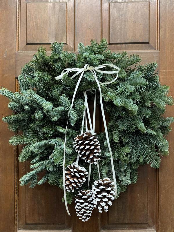 plow & hearth Noble Fir and Pinecone Fresh Wreath 20"